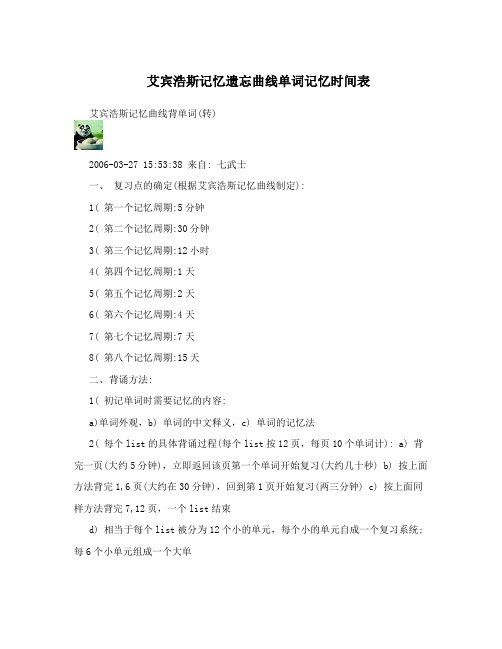 艾宾浩斯记忆遗忘曲线单词记忆时间表