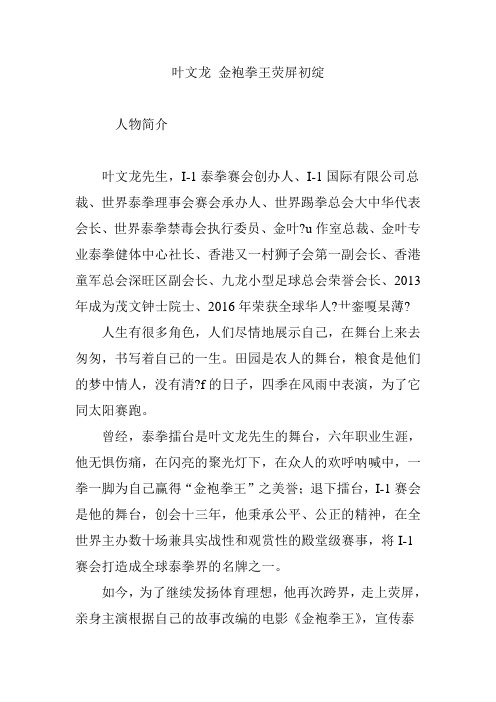 叶文龙 金袍拳王荧屏初绽