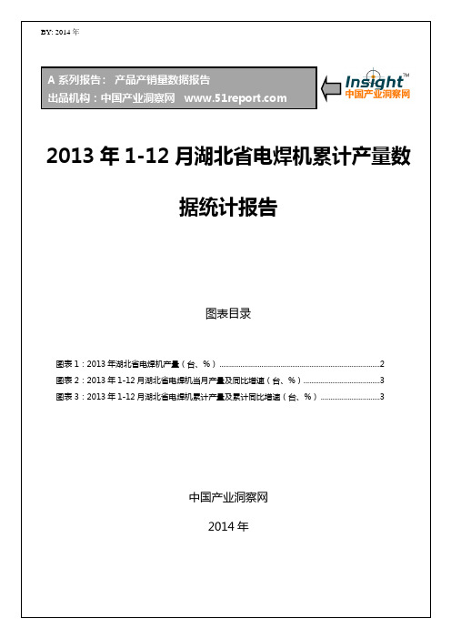 2013年1-12月湖北省电焊机累计产量数据统计报告