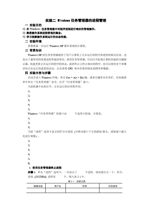 实验二 Windows任务管理器的进程管理