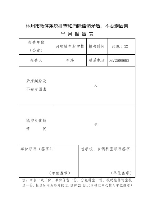 5.24消除信访矛盾不安定因素半月报表