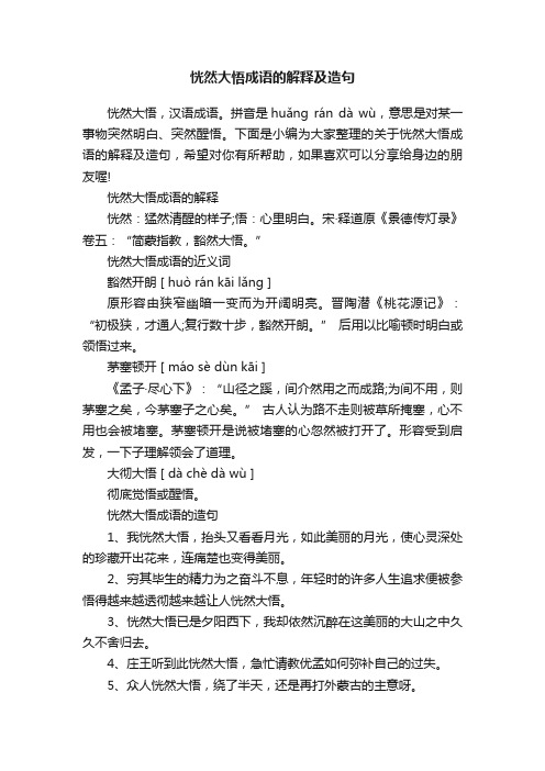 恍然大悟成语的解释及造句