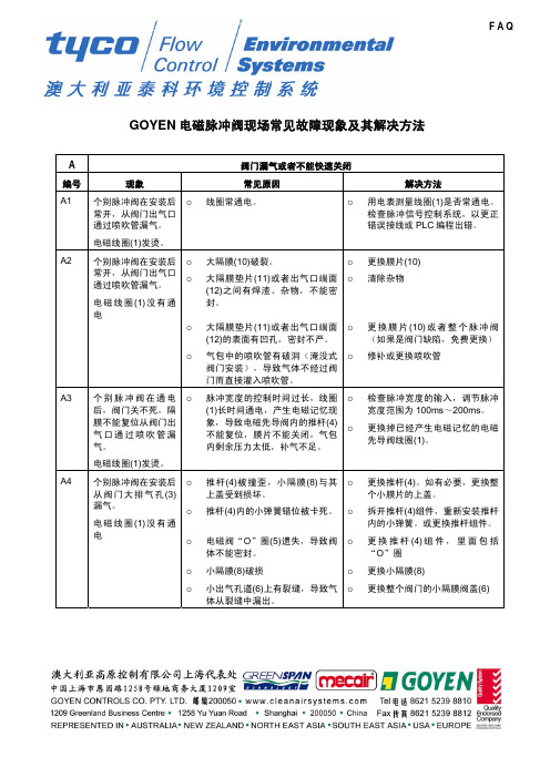 高原脉冲阀常见故障及解决