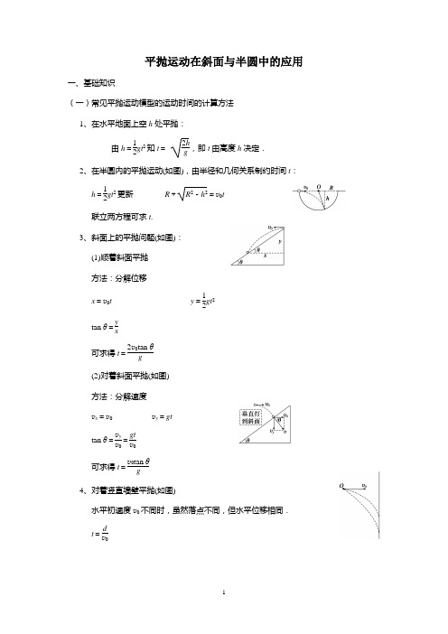 (完整版)平抛运动在斜面与半圆中的应用(含答案)