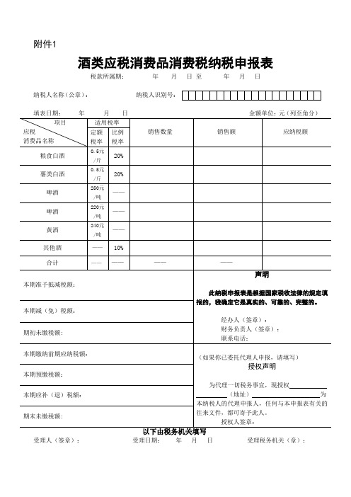 酒类应税消费品消费税纳税申报表及附表