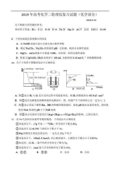 2019年高考化学二轮理综复习试题