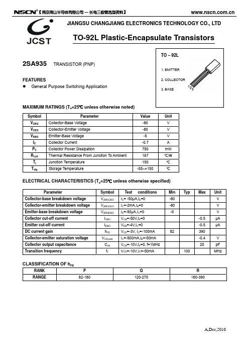 2SA935三极管封装TO-92L