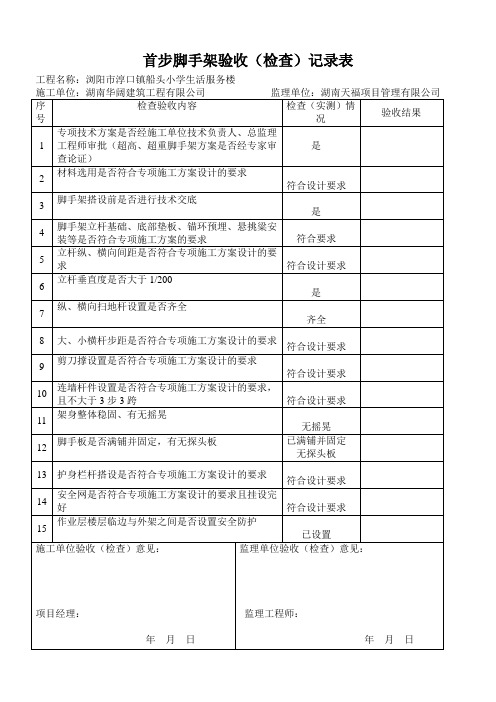 安全防护设施检查验收记录表