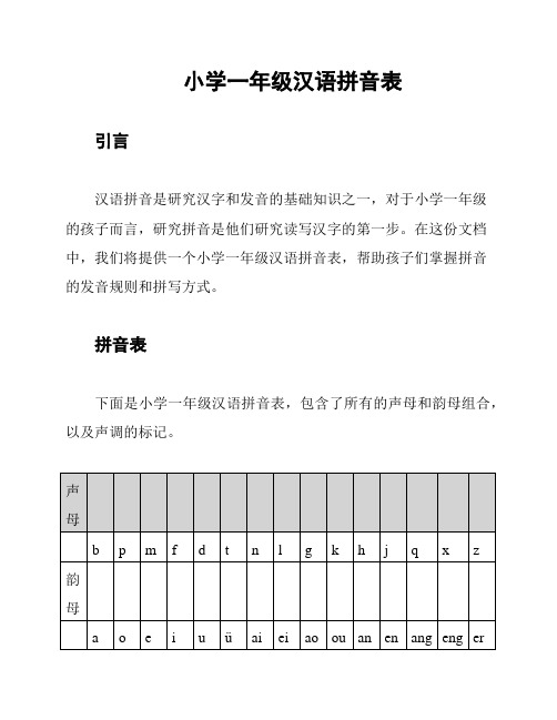 小学一年级汉语拼音表