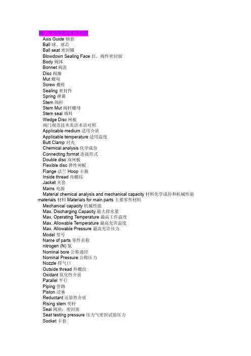 阀门零部件中英文对照