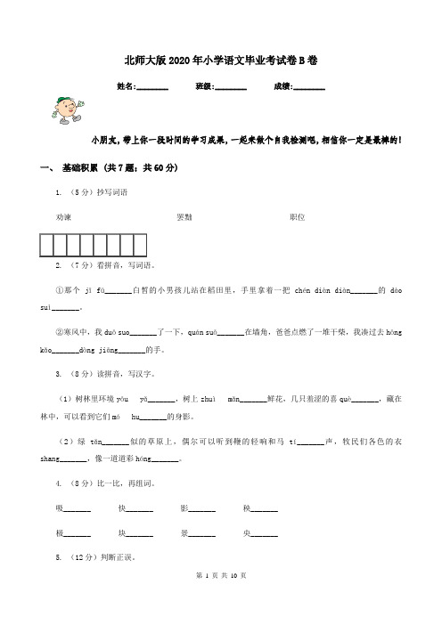 北师大版2020年小学语文毕业考试卷B卷