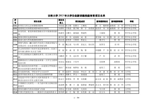 吉林大学2013年大学生创新训练校级培育项目名单