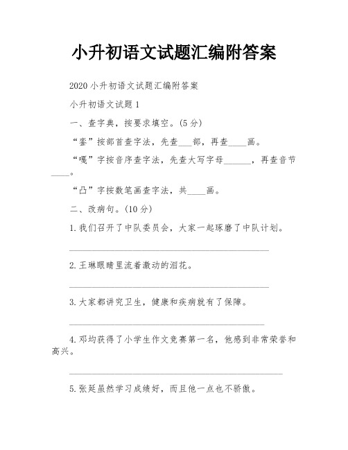 小升初语文试题汇编附答案