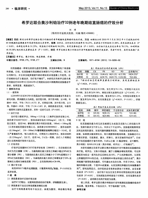 希罗达联合奥沙利铂治疗32例老年晚期结直肠癌的疗效分析