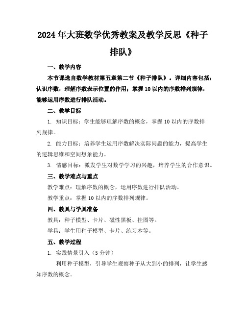 2024年大班数学优秀教案及教学反思《种子排队》