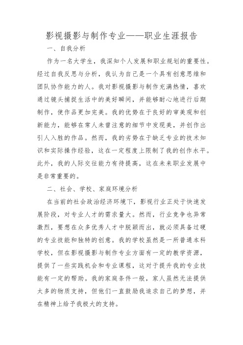 影视摄影与制作专业——职业生涯报告