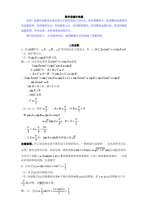 2020学年海淀区高三数学查漏补缺题稿09515最新版