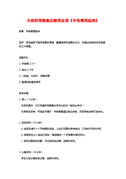 大班科学教案及教学反思《手电筒亮起来》