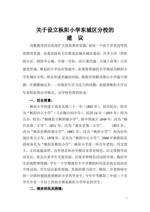 关于设立枞阳小学东城区分校的建议(枞阳中心学校 张启好)