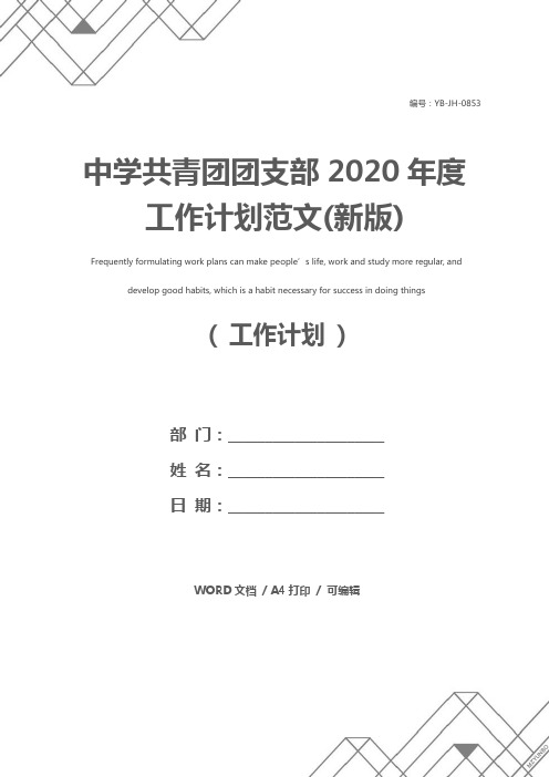 中学共青团团支部2020年度工作计划范文(新版)