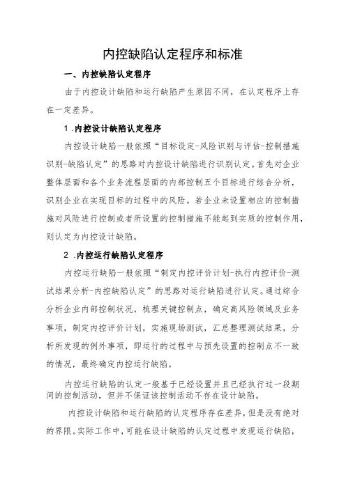 集团公司内控缺陷认定程序与标准