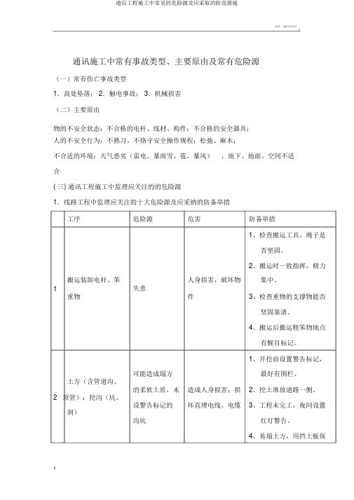 通信工程施工中常见的危险源及应采取的防范措施