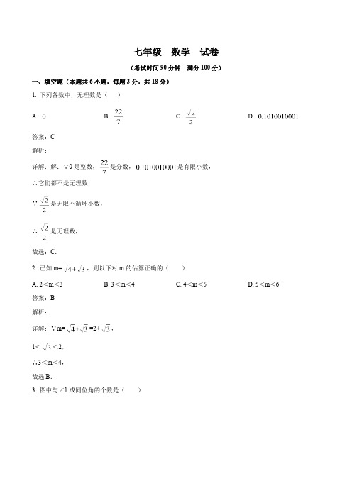 上海市浦东新区部分学校2023-2024学年七年级下学期期中考试数学试卷(含解析)