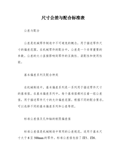 尺寸公差与配合标准表