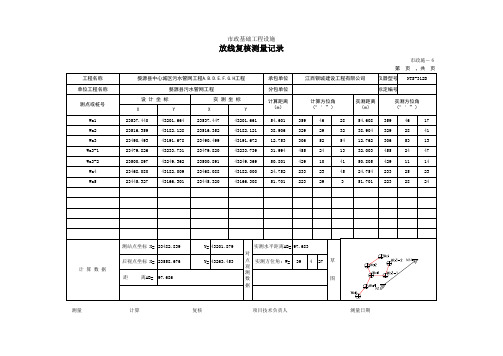 污水管网施工放线测量记录表