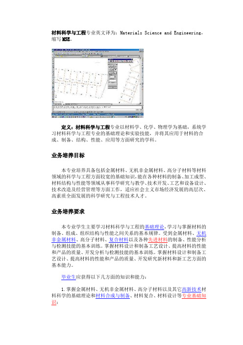 材料科学与工程专业英文译为