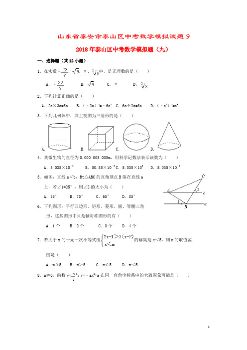 山东省泰安市泰山区中考数学模拟试题9