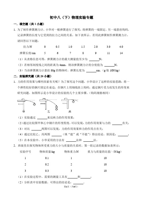 人教版物理八年级下册7-10章实验题(无答案版)