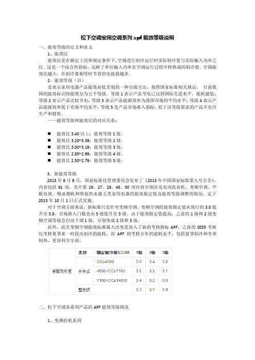 松下空调家用空调系列apf能效等级说明