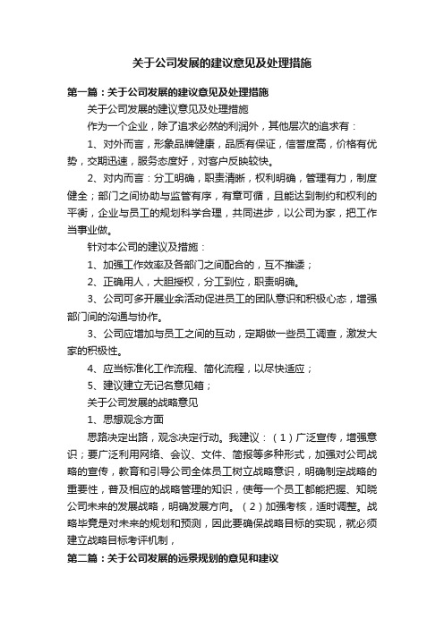 关于公司发展的建议意见及处理措施