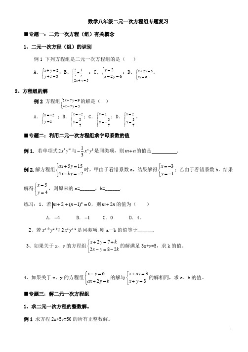 数学八年级二元一次方程组专题复习