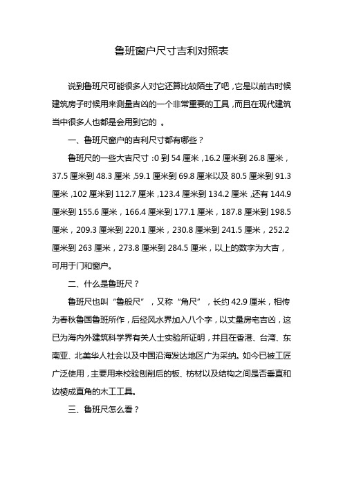 鲁班窗户尺寸吉利对照表