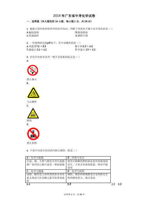 2016年广东省中考化学试卷