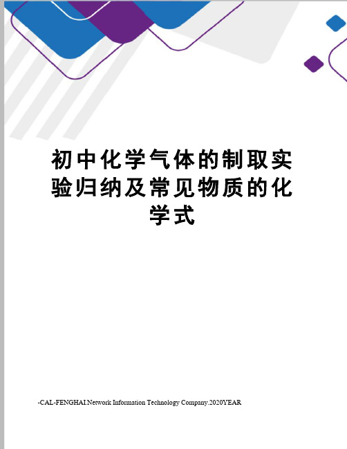 初中化学气体的制取实验归纳及常见物质的化学式