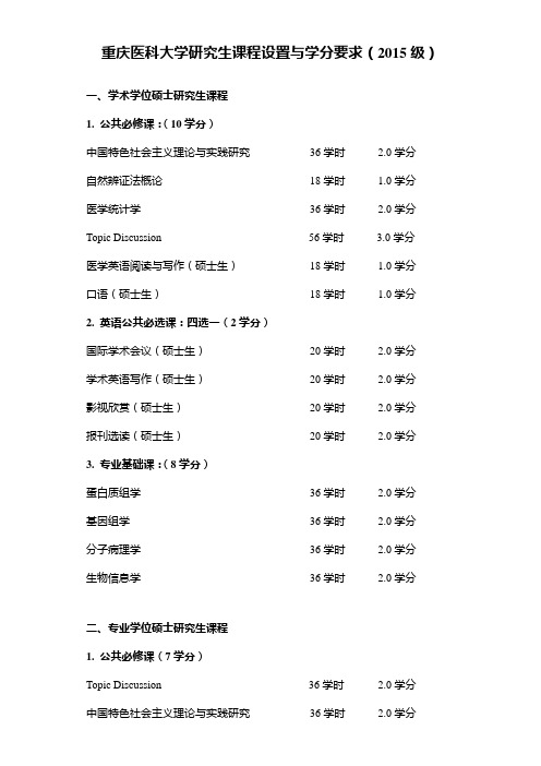 重庆医科大学研究生课程设置与学分要求(2015级)一、学术学位硕士