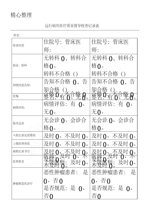 运行病历医疗质量督导检查记录表格模板