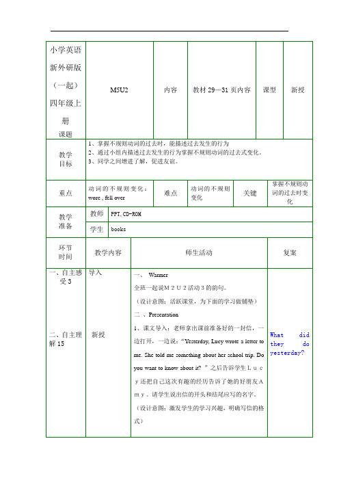 小学英语新外研版(一起)四年级上册M5U2 教案