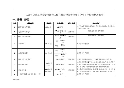 江苏省交通工程质量检测和工程材料试验收费标准部分项目单价调整与说明