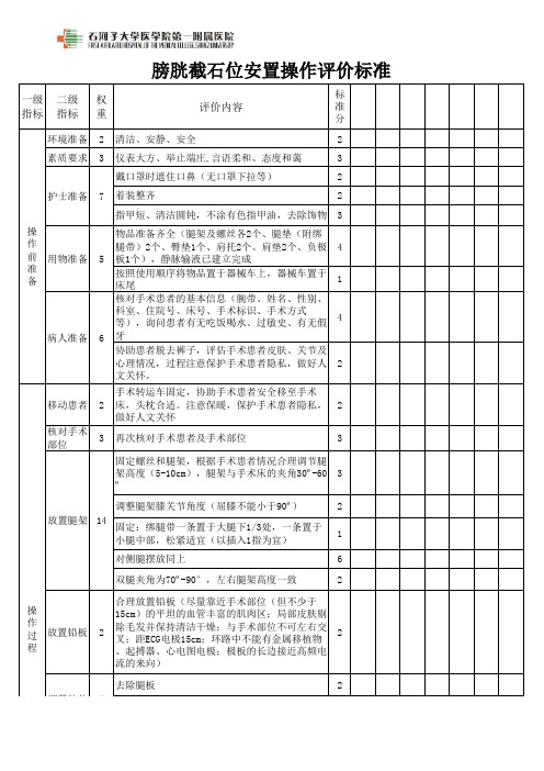 膀胱结石卧位安置操作评价标准