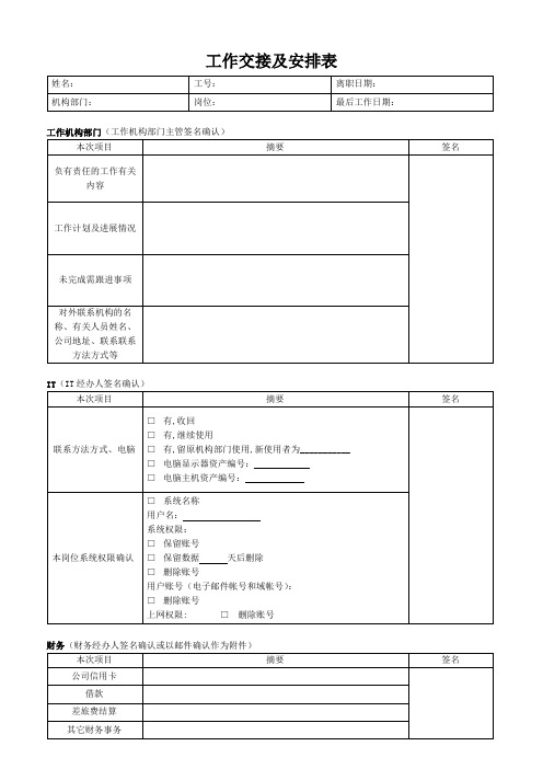 工作交接表文档模板