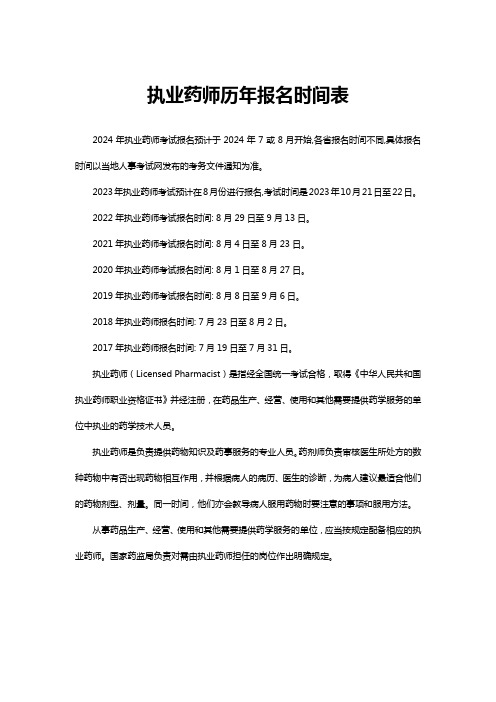 执业药师历年报名时间表