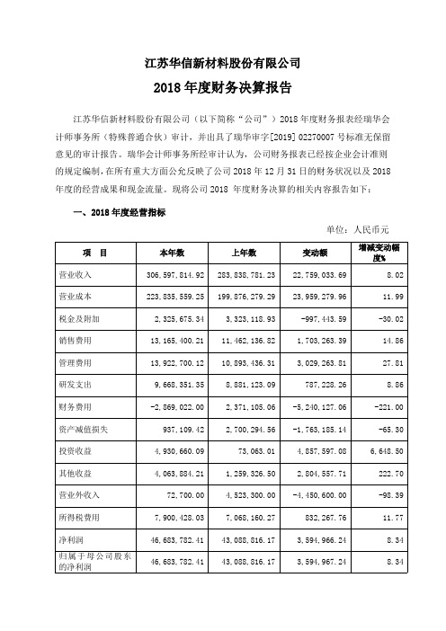 2018年度财务决算报告