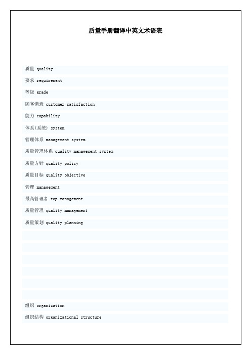 质量手册翻译中英文术语表