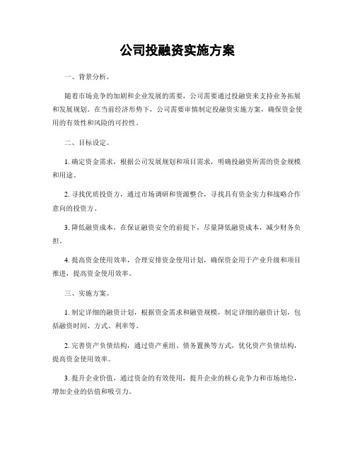 公司投融资实施方案