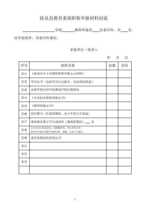 申报材料复印件封面(袋内)