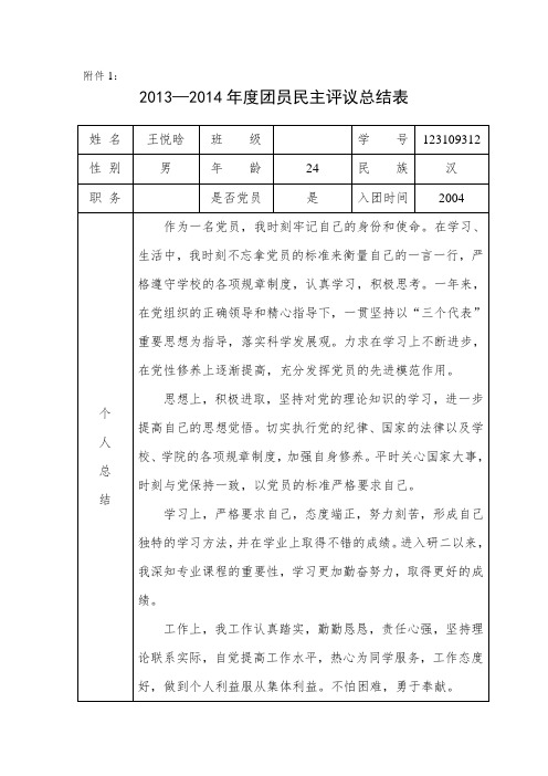 团员民主评议总结表